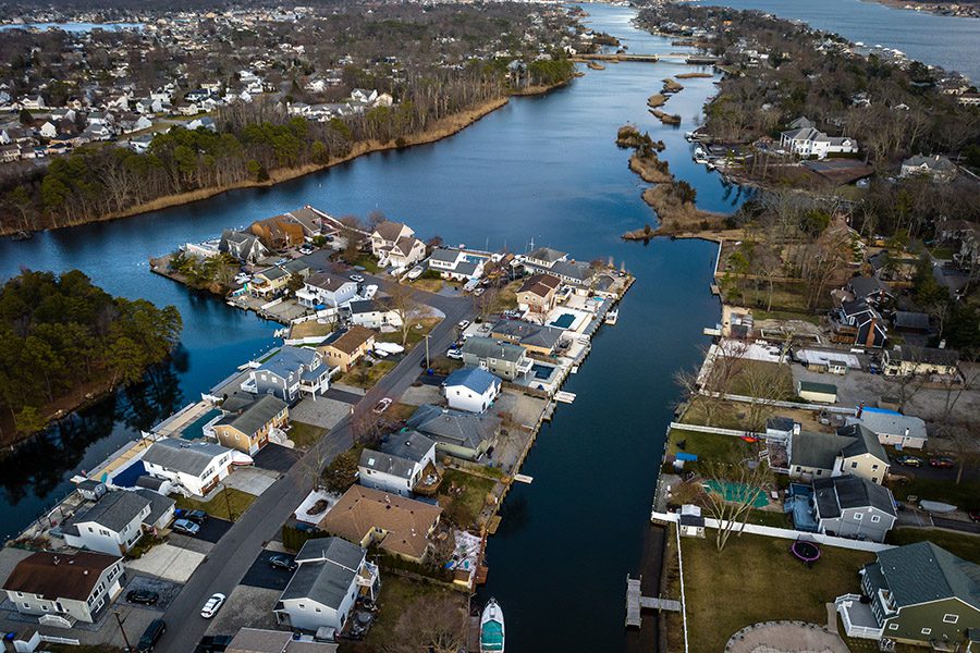 Lakewood, NJ - Aerial View of Lakewood, NJ With Homes by Bodies of Water